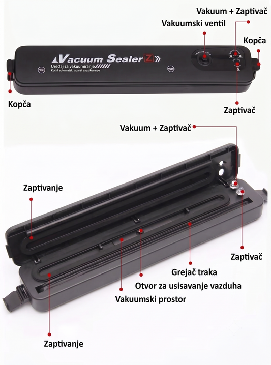 Aparat za vakumiranje hrane + 10 kesa + GRATIS rolna 20cm×5m