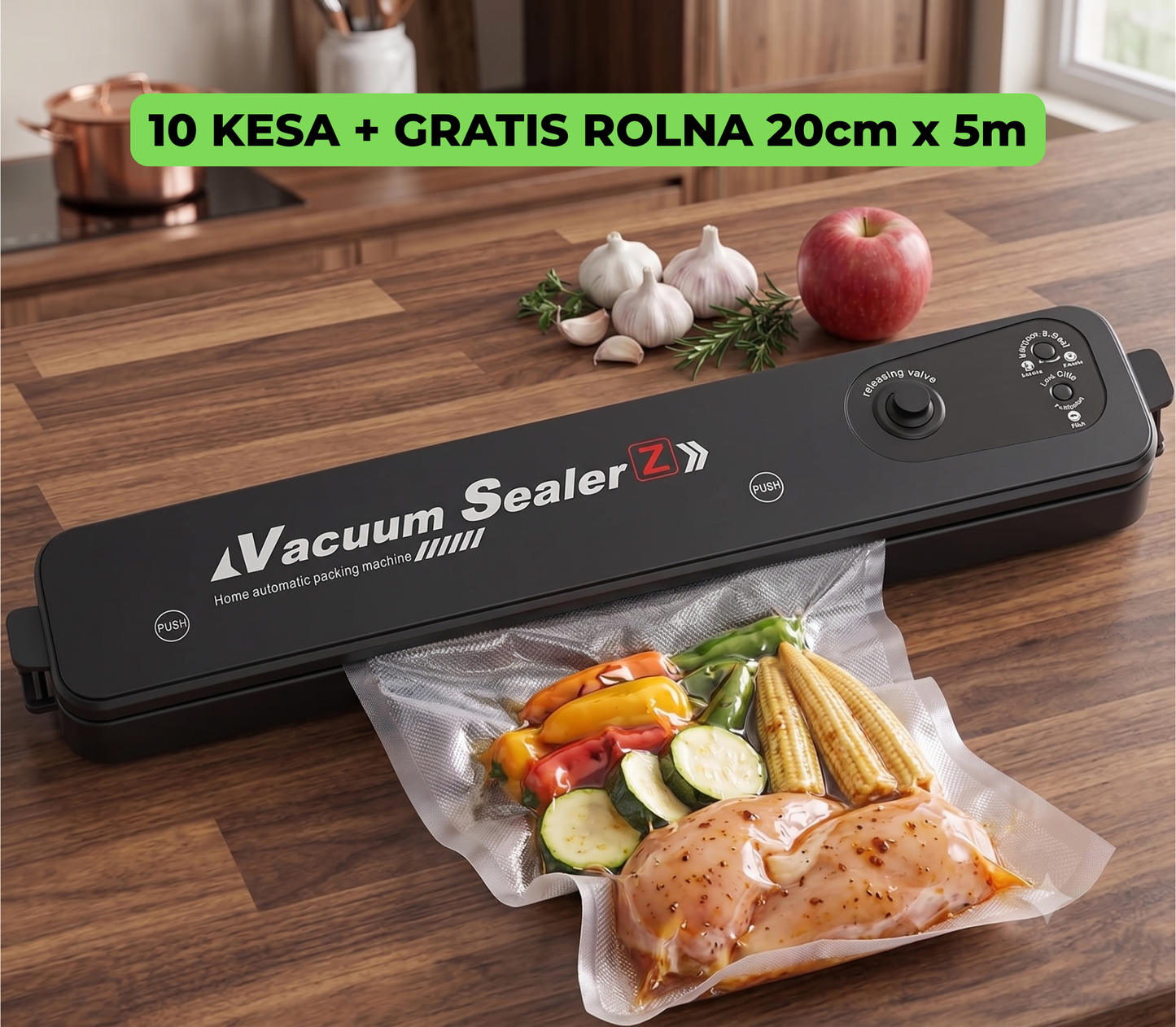 Aparat za vakumiranje hrane + 10 kesa + GRATIS rolna 20cm×5m