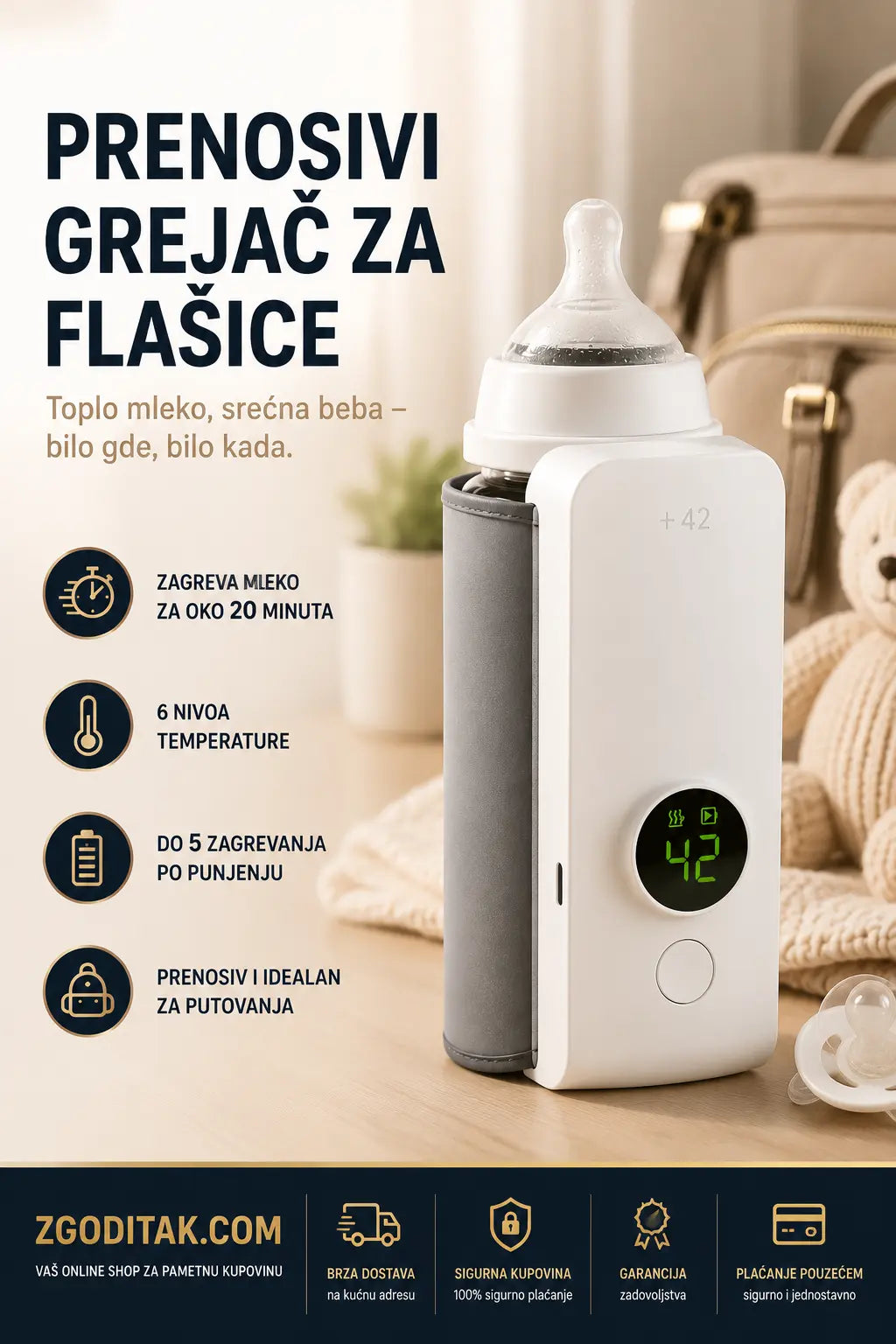 Prenosivi grejač za bebi flašice
