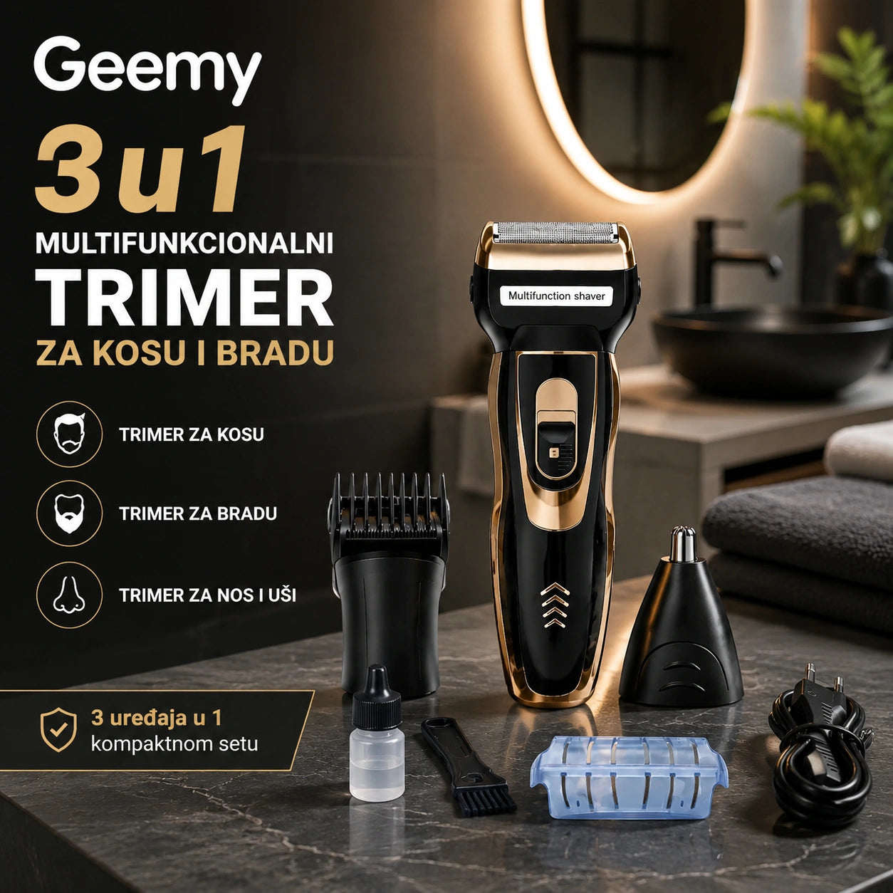 Geemy - Multifunkcionalni 3u1 trimer za kosu i bradu