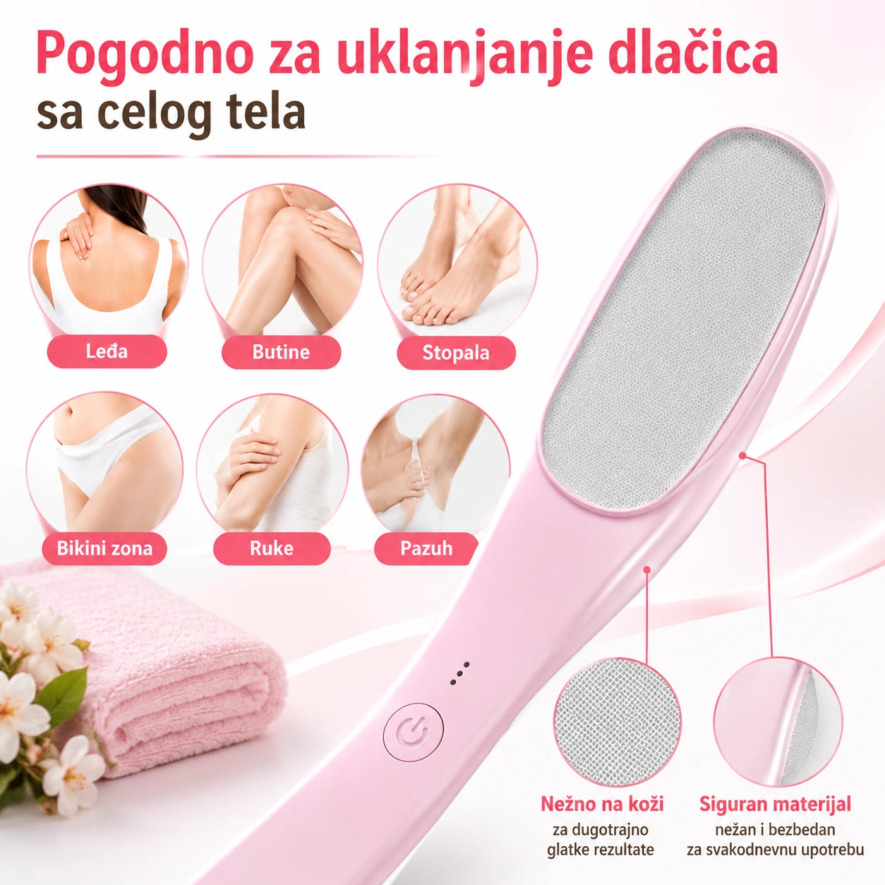 Električni odstranjivač dlačica i zadebljale kože 2u1