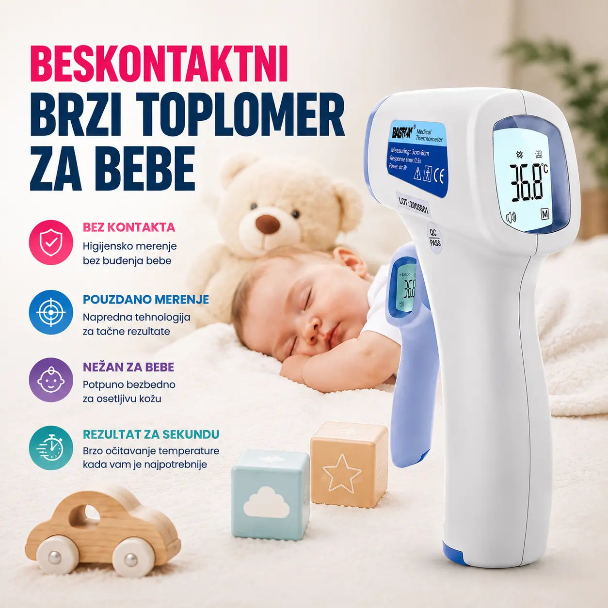 Beskontaktni brzi toplomer za bebe