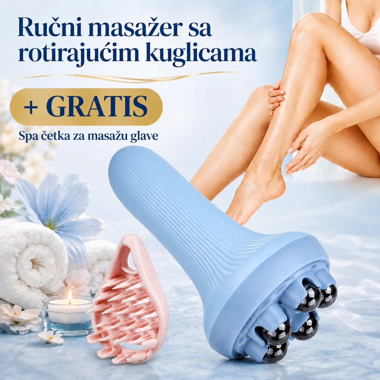 Ručni masažer sa rotirajućim kuglicama + GRATIS Spa četka