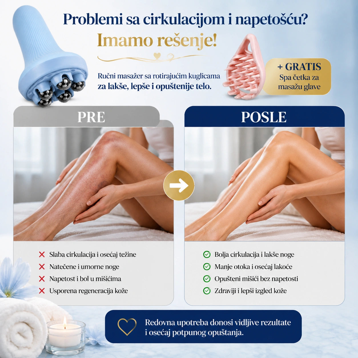 Ručni masažer sa rotirajućim kuglicama + GRATIS Spa četka